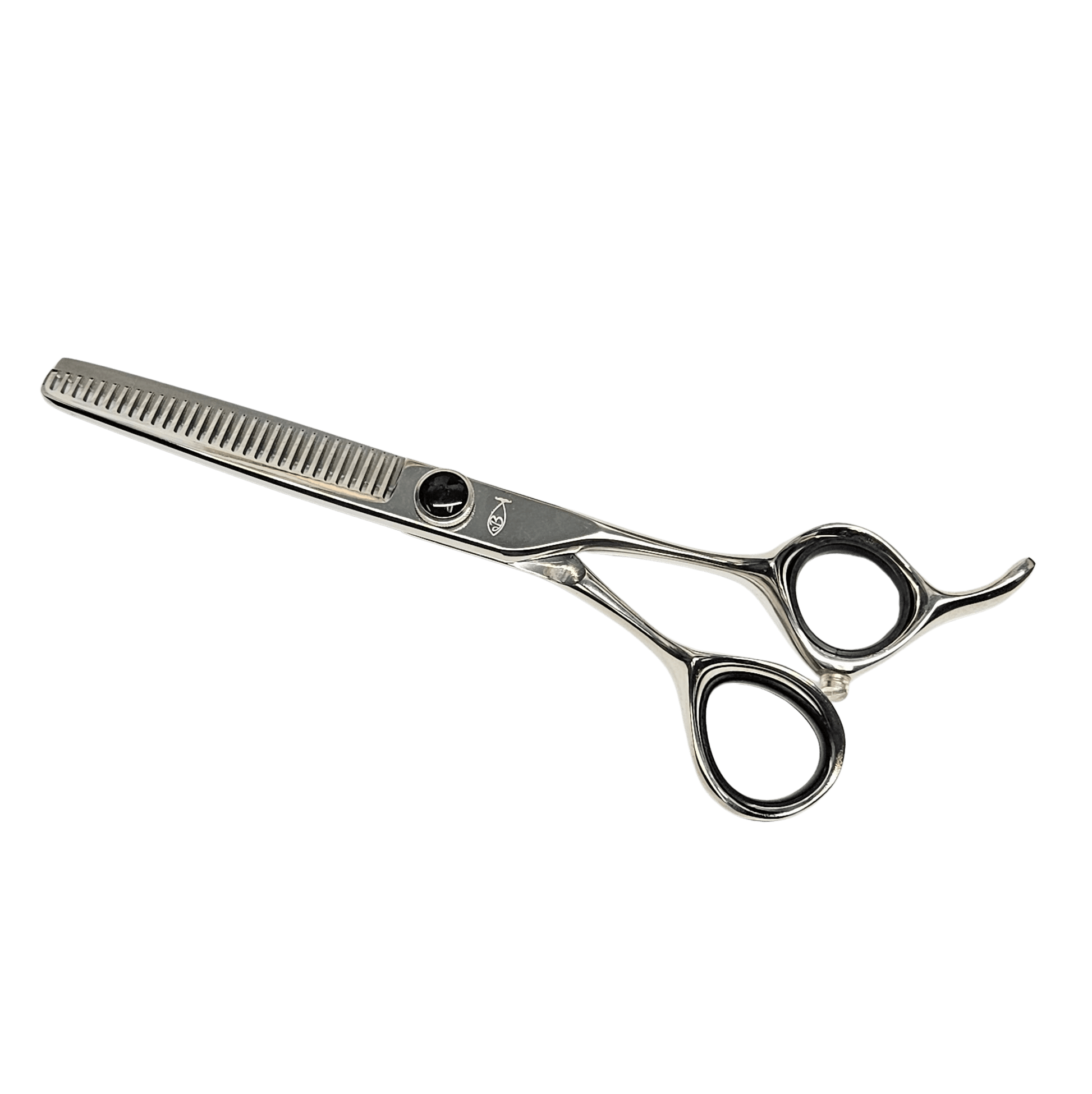 Bonika Panther contoured handle hair thinner angled view with 440C stainless steel construction