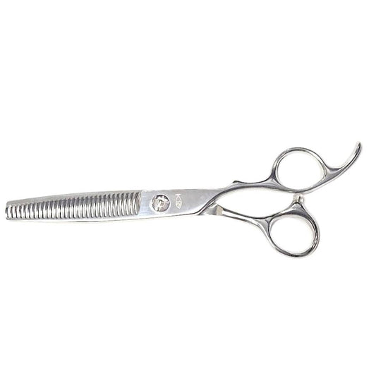 Bonika Double-Tooth Thinner closed view showing 440C steel construction and ergonomic design