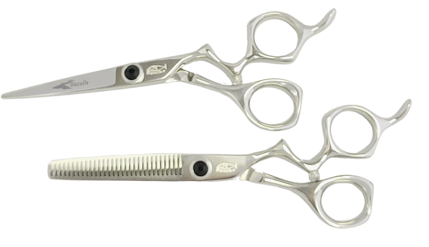 Bonika Gazelle professional shear set - two 6-inch hair cutting scissors with Japanese 440C steel