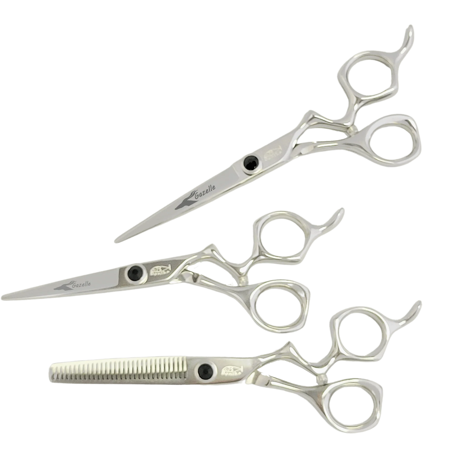 Bonika Gazelle professional shear set - three sizes of hair cutting scissors with 440C steel blades