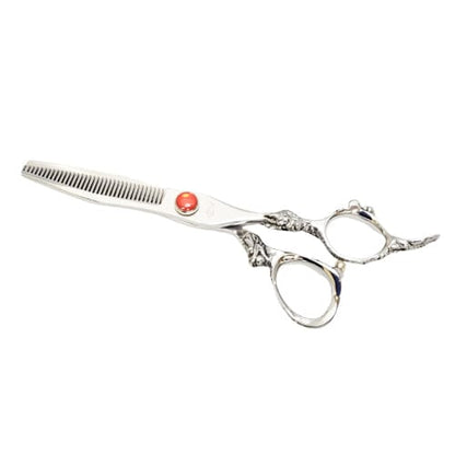 Bonika Dragon offset thinning shears with Japanese 440C steel teeth for seamless blending