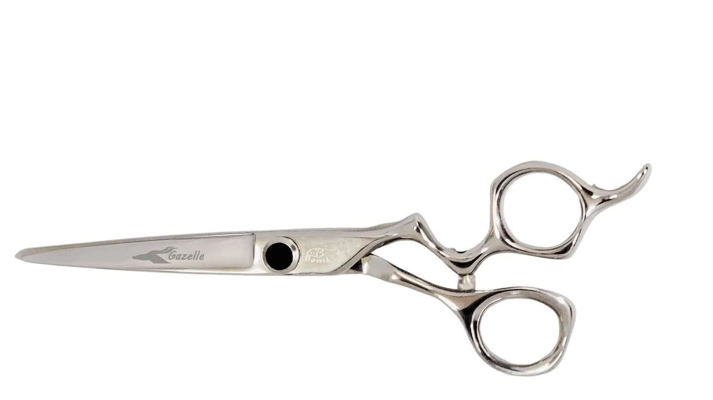 Bonika Gazelle 6.25-inch hairstyling shears with drop finger rest and Japanese 440C steel construction