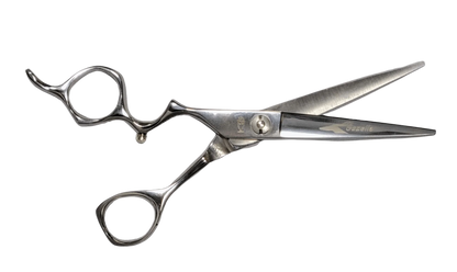 Bonika Gazelle left-handed hairstyling shears with ergonomic drop finger design and 440C steel