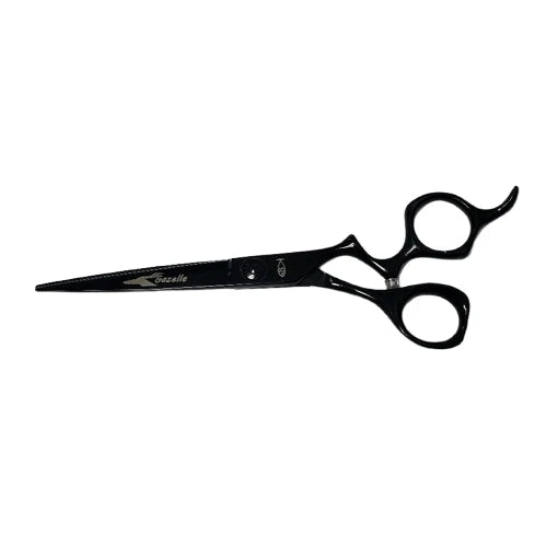  Bonika Gazelle 6-inch black titanium hairdressing shears with 440C steel blades and drop finger rest