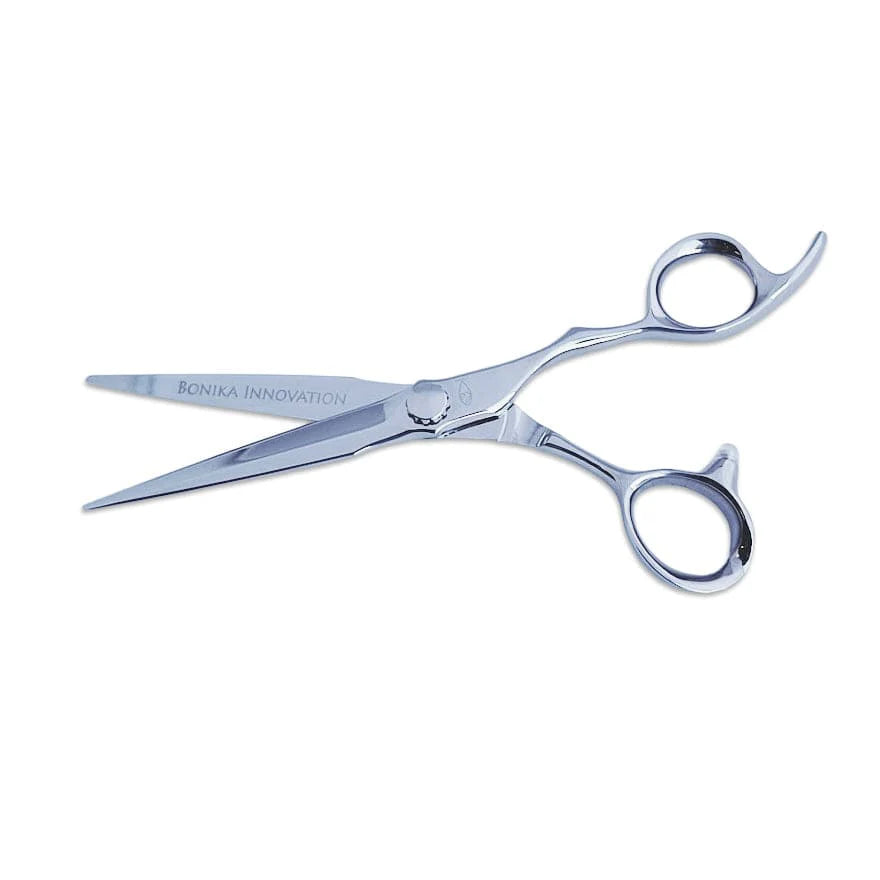 Bonika Innovation 6.25-inch bent handle hair shears with ergonomic design and 440C steel