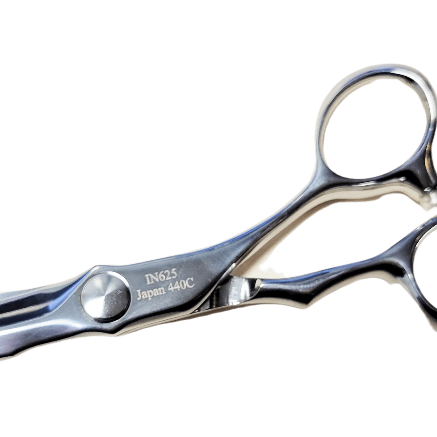 Bonika Innovation 6.25-inch hair shears back view showing bent handle ergonomics and 440C steel