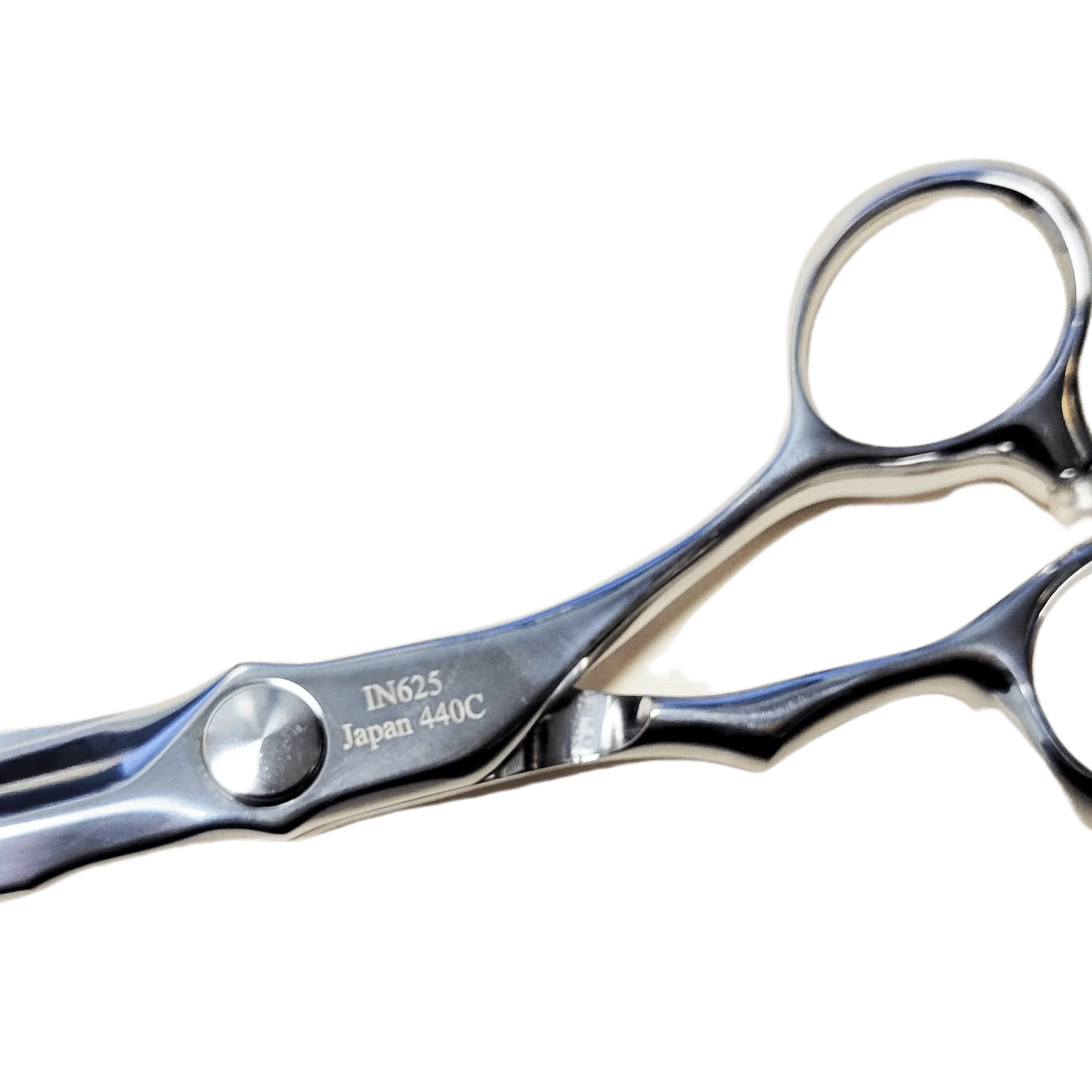 Bonika Innovation 6.25-inch hair shears back view showing bent handle ergonomics and 440C steel