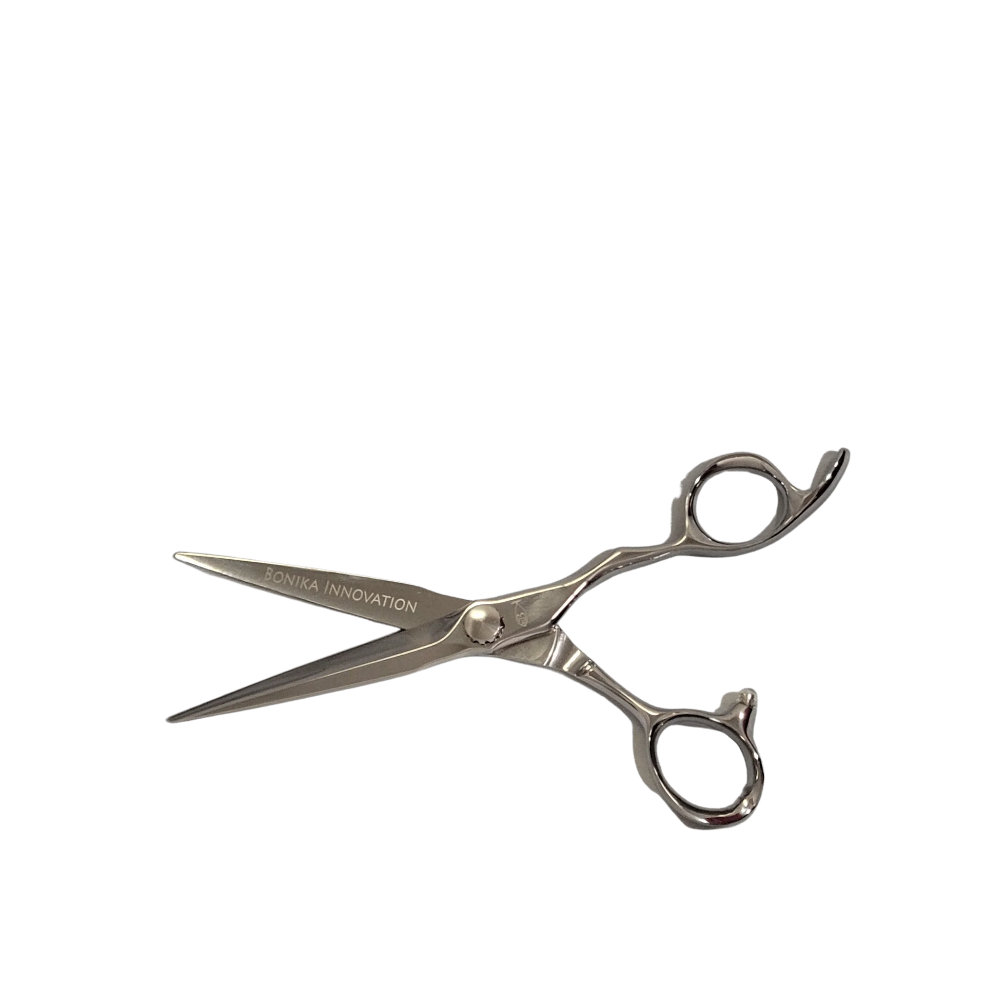 Bonika Innovation ergonomic bent handle hair cutting shears with Japanese 440C steel construction