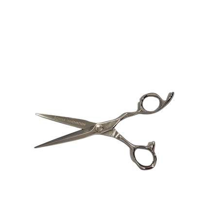 Bonika Innovation ergonomic bent handle hair cutting shears with Japanese 440C steel construction