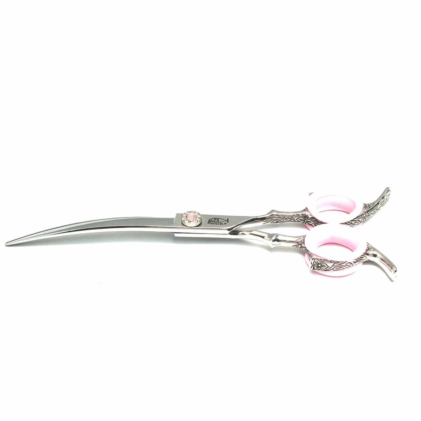 Bonika Rose 7 inch professional curved hair cutting shear closed view 440C steel